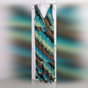 Vibrant Maxi Dress with Double V-Neck